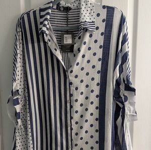 Men's Blue and White Striped Shirt